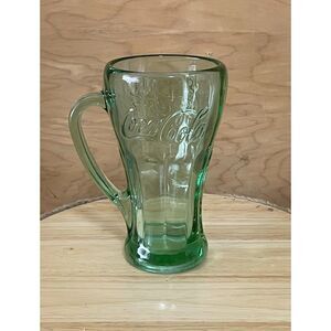 Coca-Cola Green Glass Mug 6.5" Classic Embossed Contour Soda Cup
